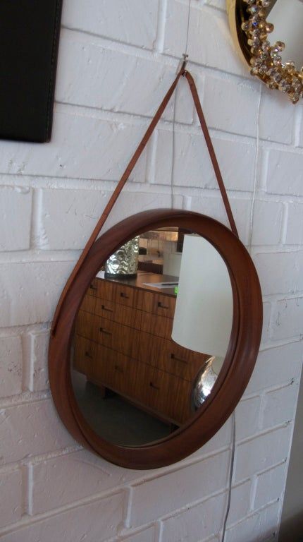 Danish Mirror With Leather Strap At 1stdibs Pertaining To Black Leather Strap Wall Mirrors (View 9 of 15)