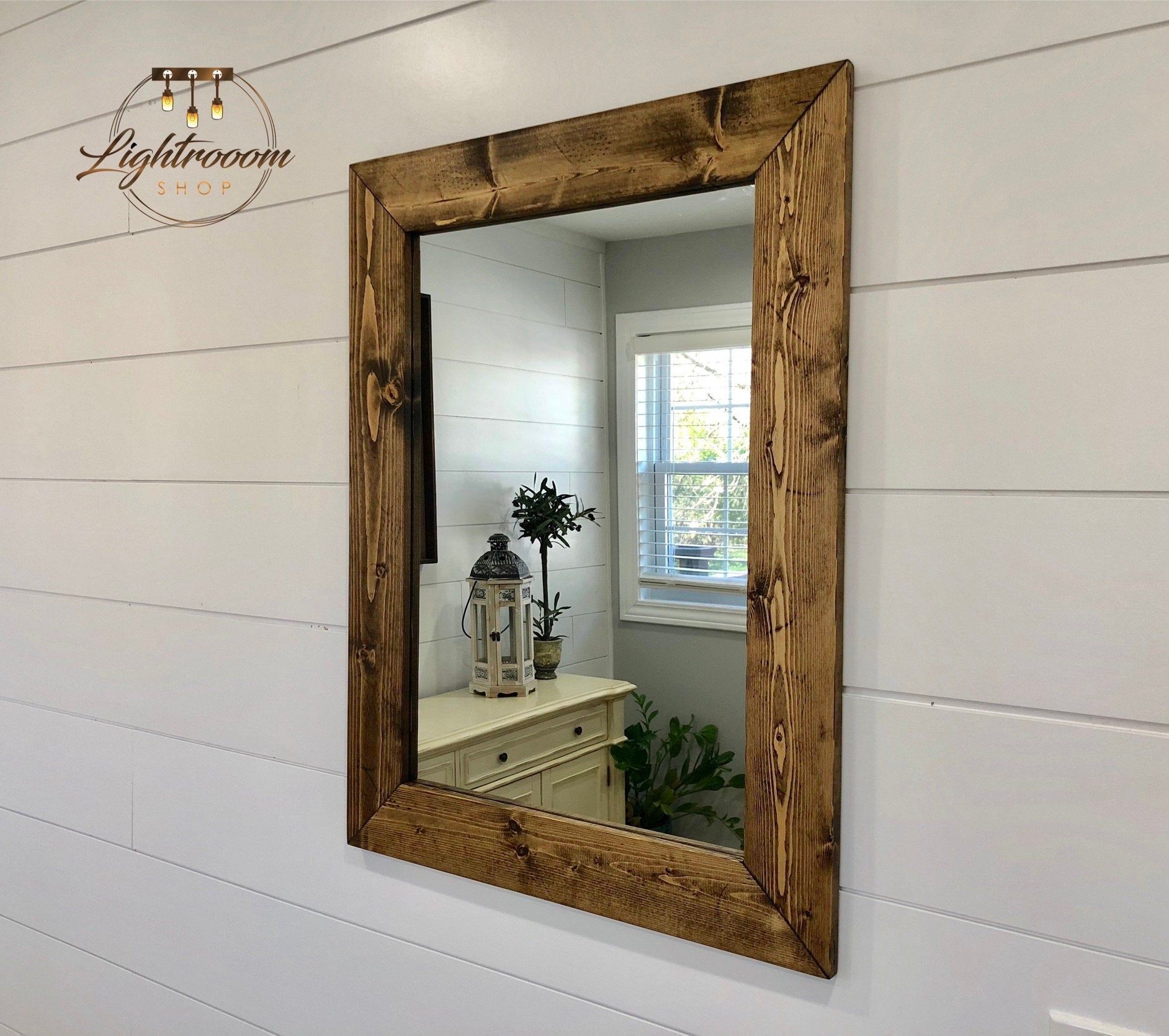 Dark Walnut Farmhouse Mirror Country Wood Frame Mirror Wood | Etsy Within Walnut Wood Wall Mirrors (View 5 of 15)