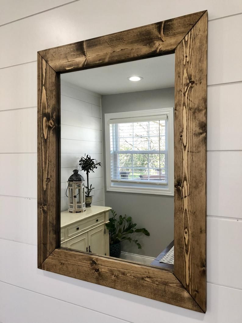 Dark Walnut Mirror Wood Frame Mirror Handmade Rustic Wood | Etsy In Throughout Walnut Wood Wall Mirrors (View 13 of 15)
