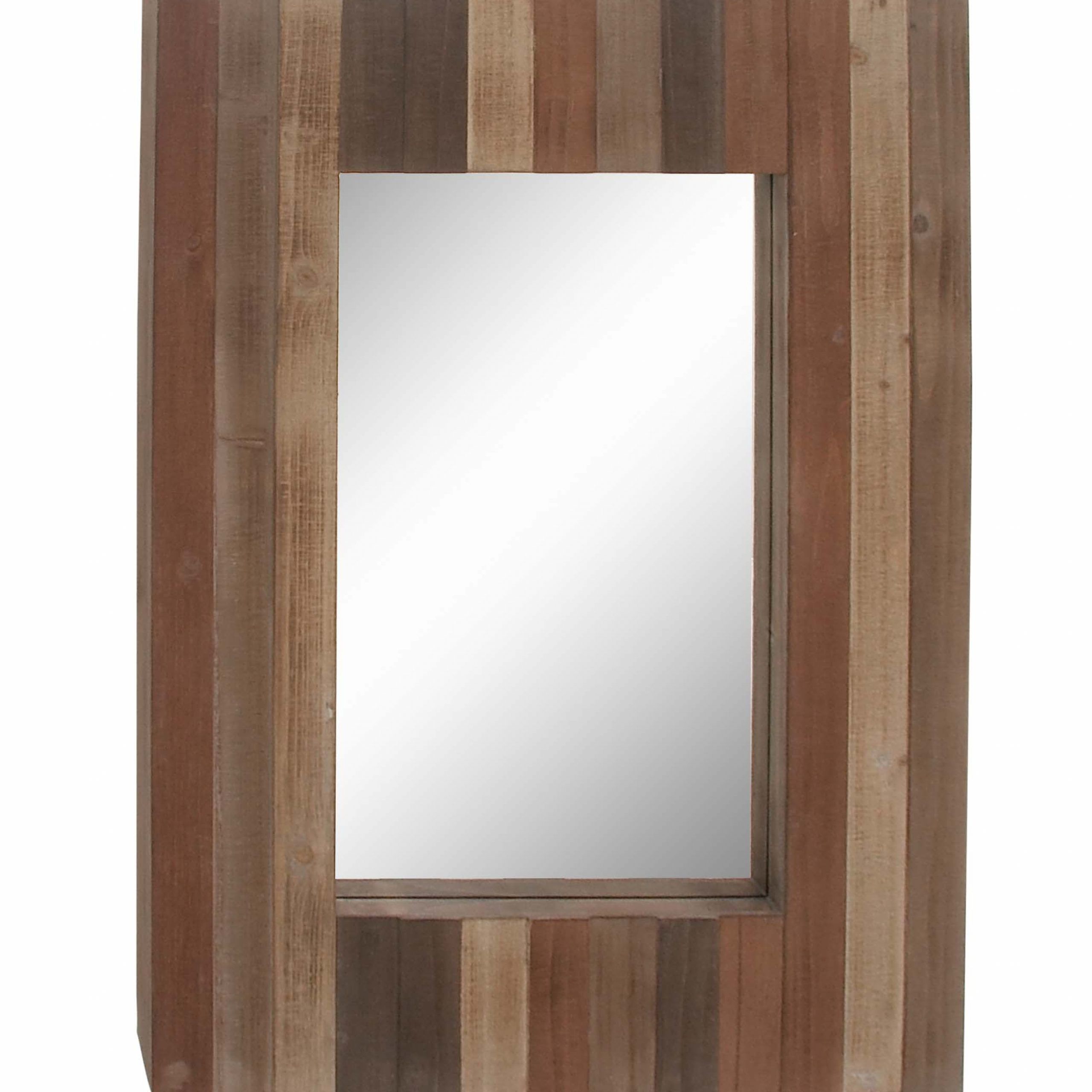 Decmode Rectangular 38 X 28 Inch Slat Style Wood Wall Mirror, Dark With Natural Iron Rectangular Wall Mirrors (View 4 of 15)