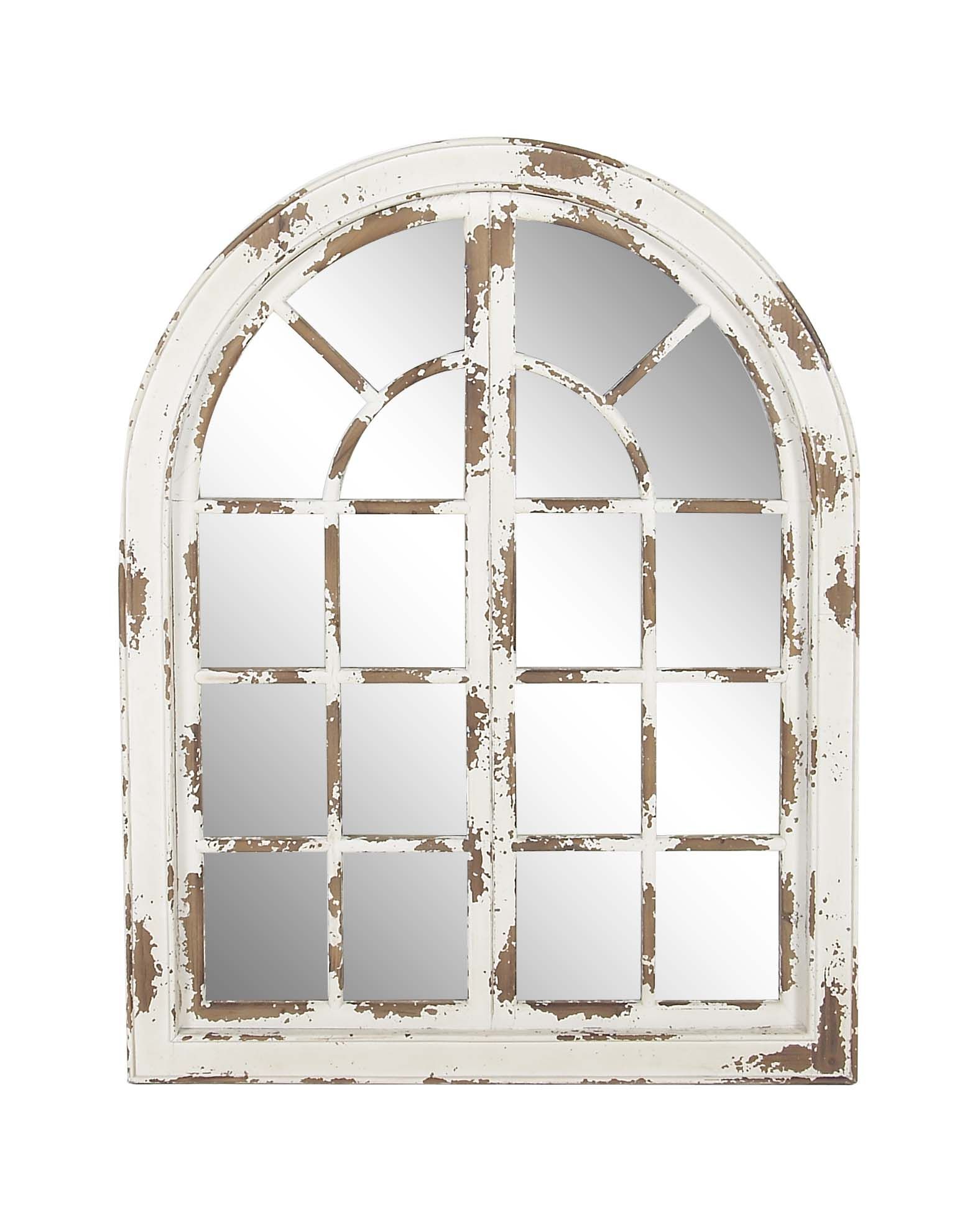 Decmode Traditional Wooden Whitewashed Arched Wall Mirror, White In Arch Top Vertical Wall Mirrors (View 11 of 15)
