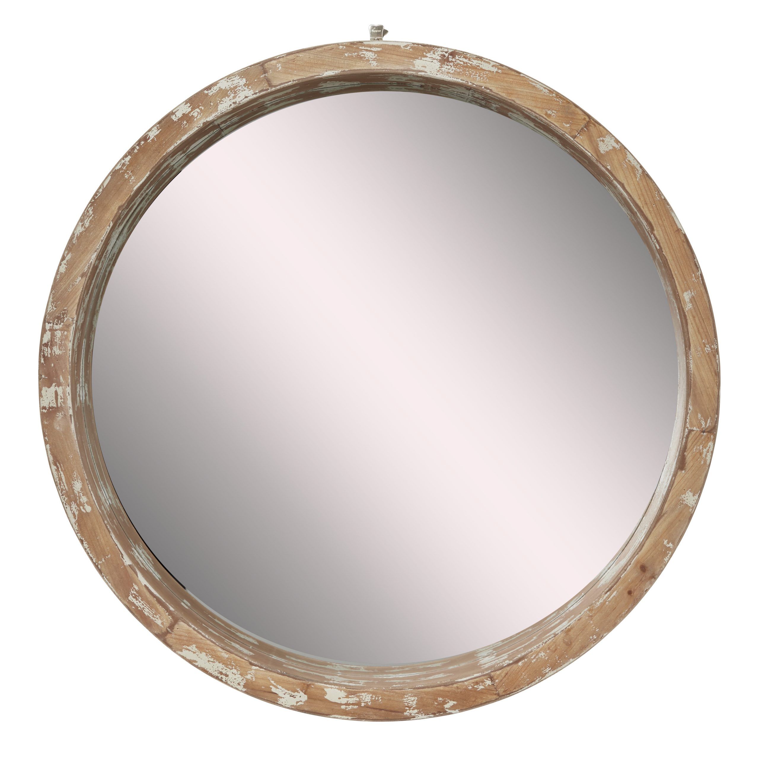 Decmode Vintage Style Distressed Large Round Wood Wall Mirror, 39" X 39 Pertaining To Distressed Black Round Wall Mirrors (View 6 of 15)