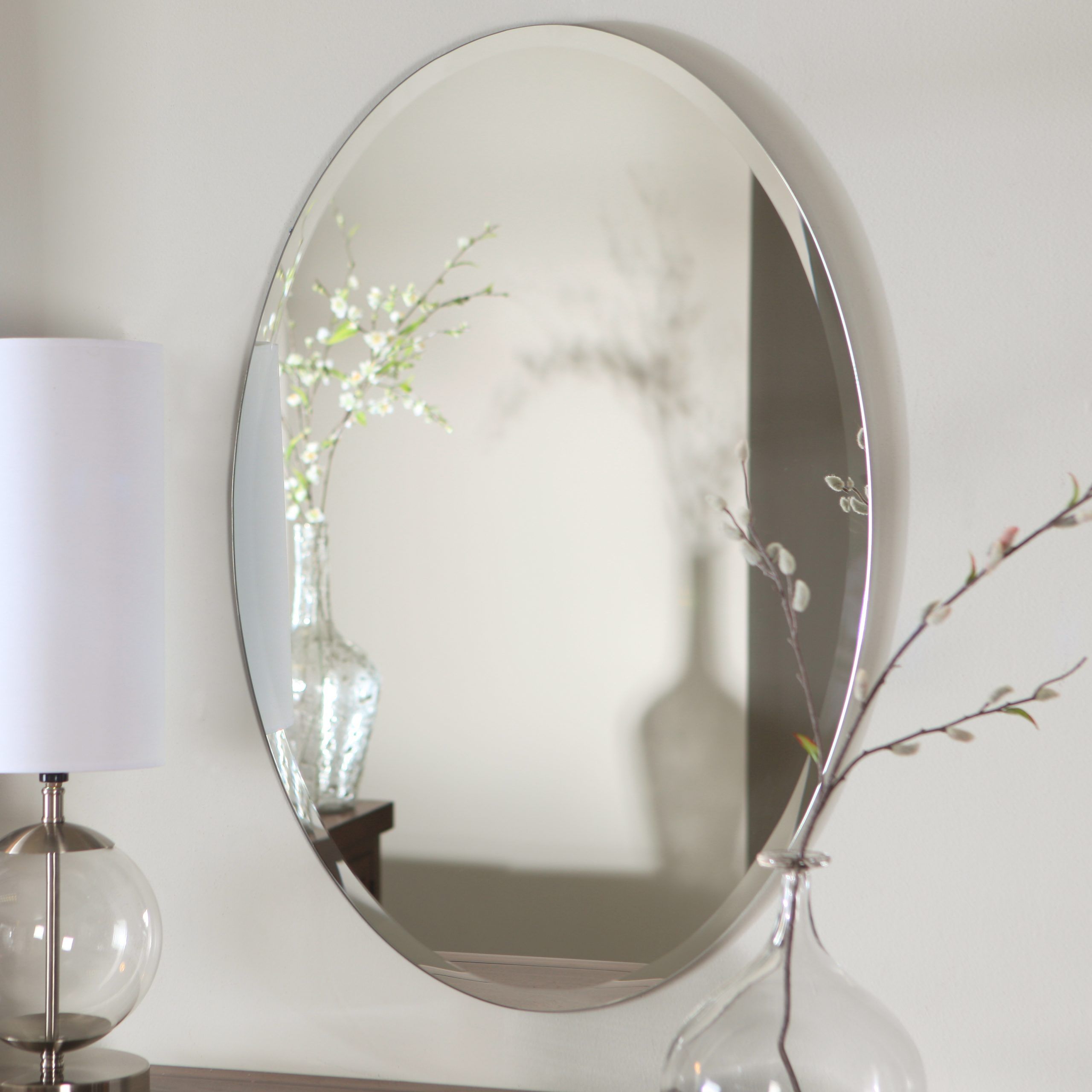 Décor Wonderland Hiltonia Oval Bevel Frameless Wall Mirror – 24w X 36h Intended For Oval Frameless Led Wall Mirrors (View 5 of 15)