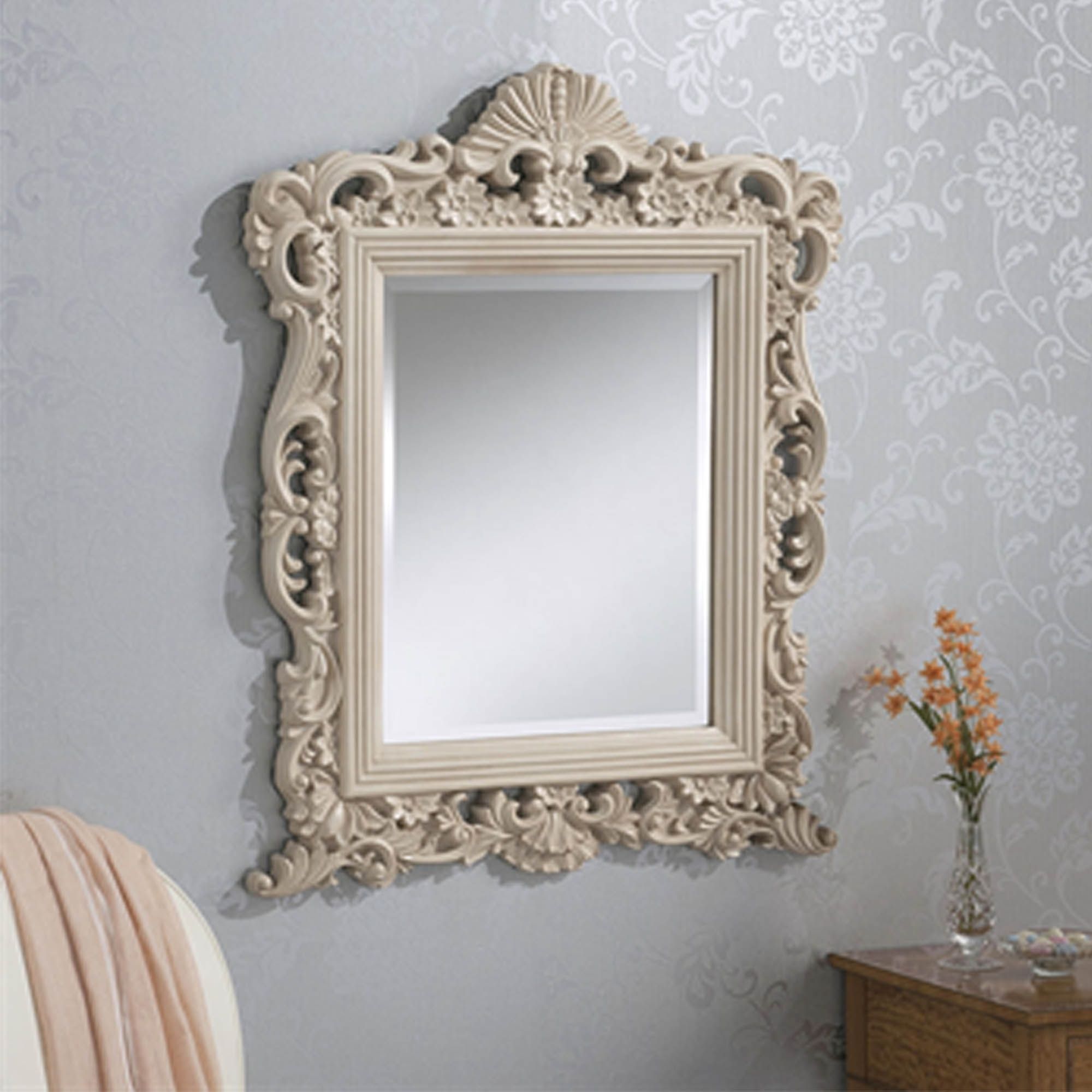 Decorative Antique French Style Ivory Ornate Wall Mirror | Hd365 With Booth Reclaimed Wall Mirrors Accent (View 5 of 15)