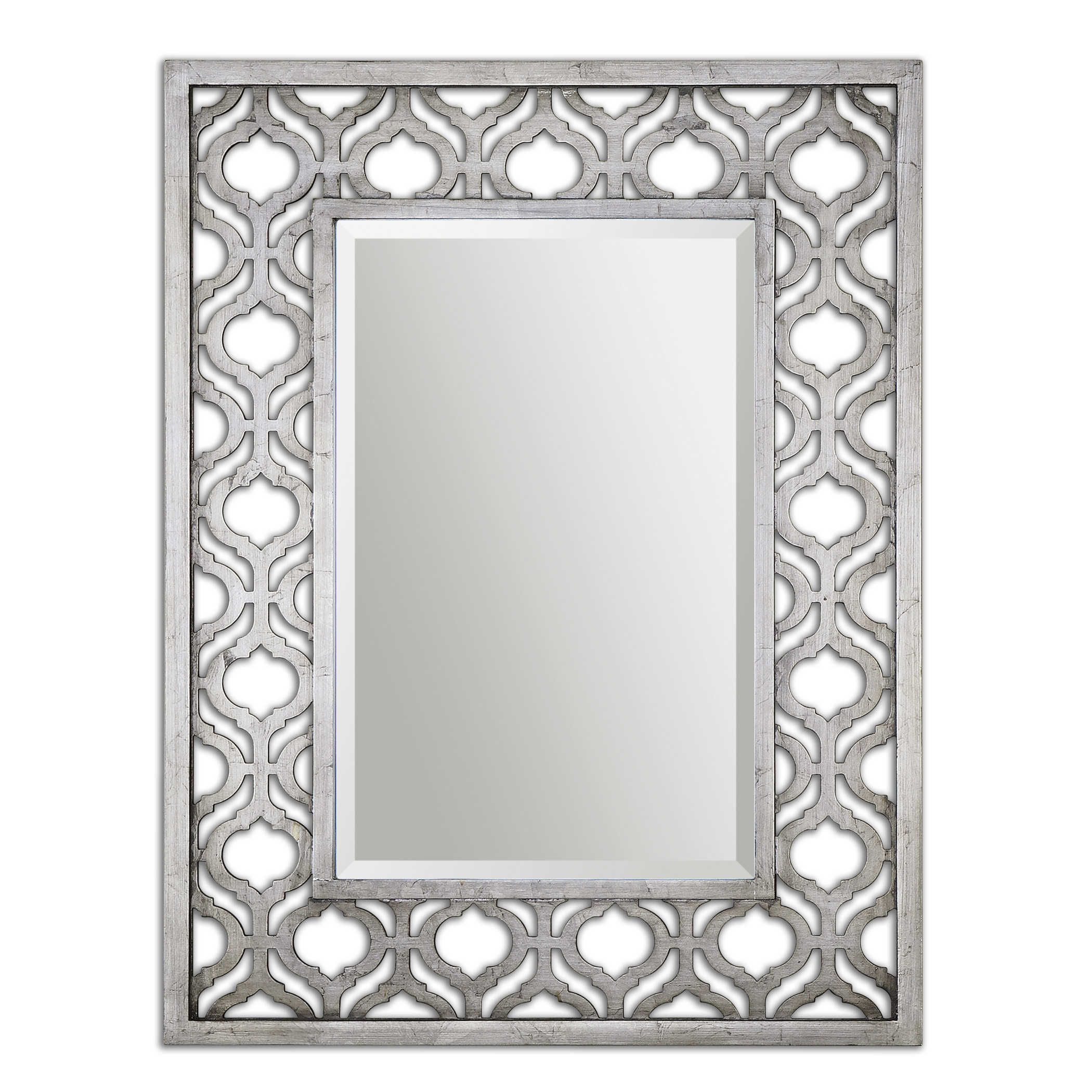 Decorative Antiqued Silver Leaf With Black Wall Mirror Large 40" Vanity Within Silver Decorative Wall Mirrors (View 3 of 15)