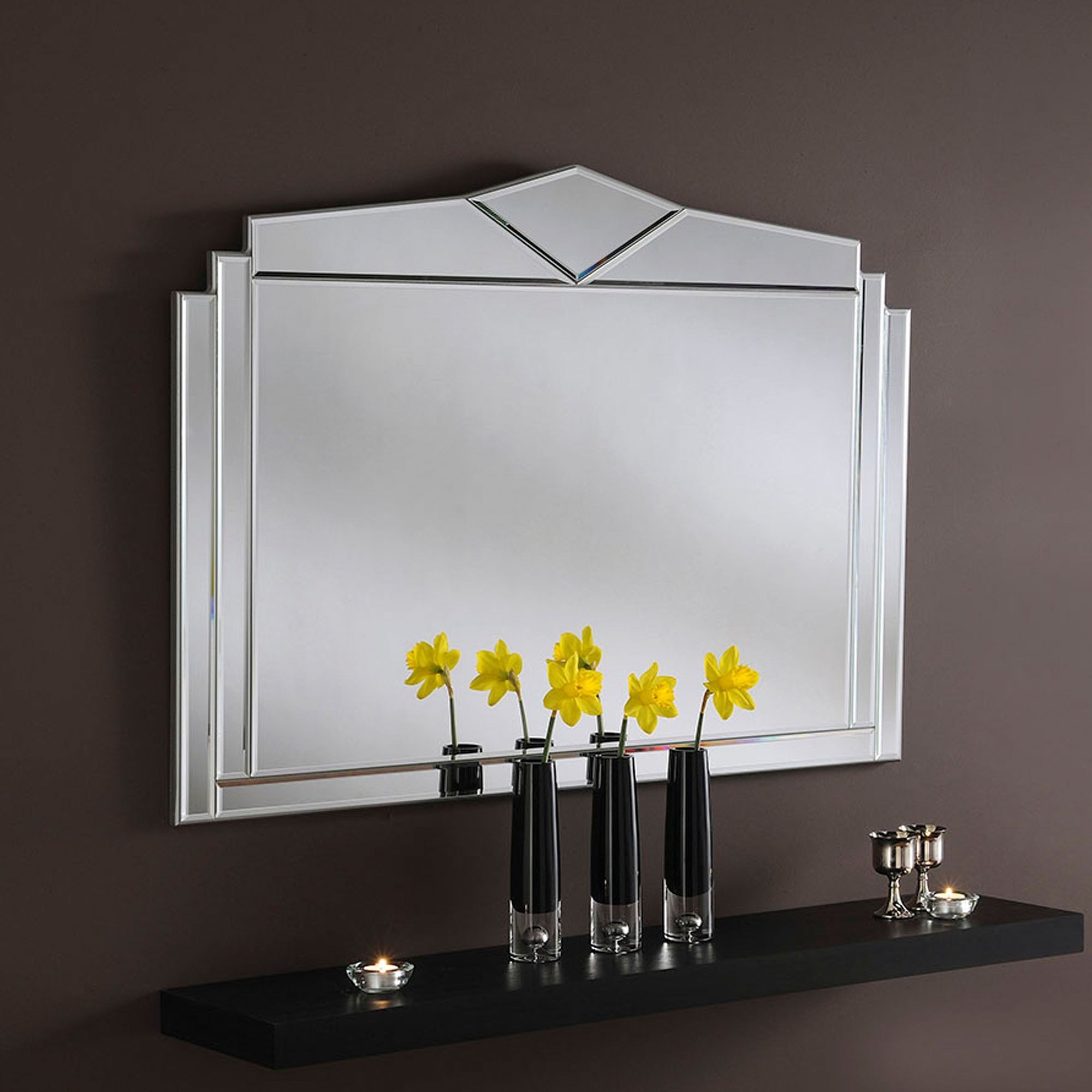 Decorative Art Deco Silver Wall Mirror | Wall Mirrors Throughout Silver Metal Cut Edge Wall Mirrors (View 7 of 15)