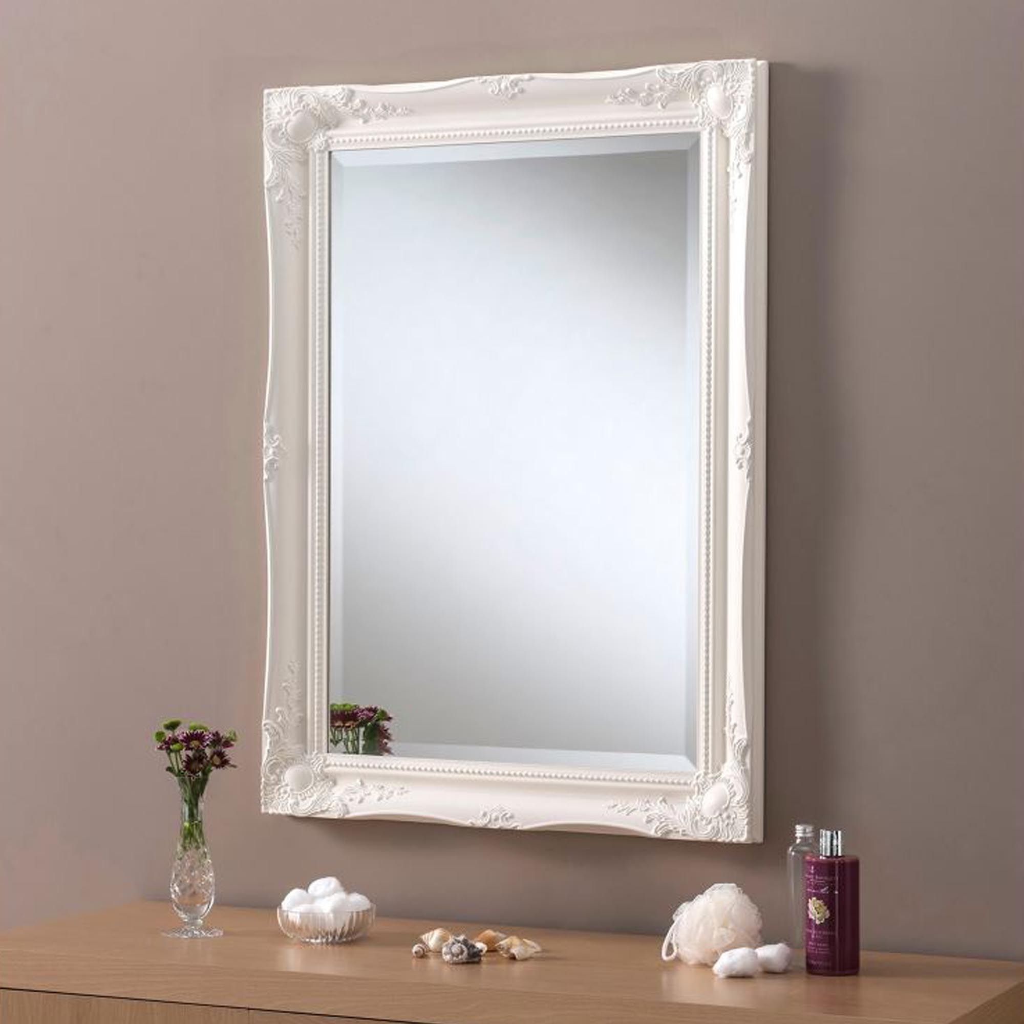 Decorative Ornate Antique French Style White Wall Mirror | Hd365 Throughout Accent Wall Mirrors (View 7 of 15)