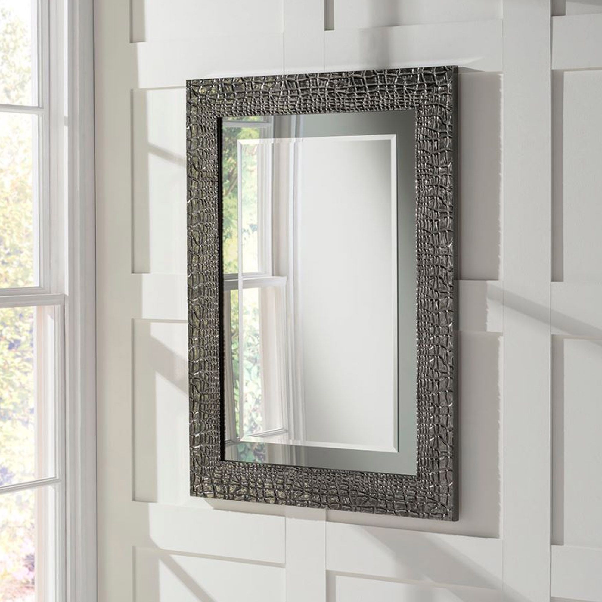 Decorative Pattern Grey Rectangular Laca Wall Mirror | Homesdirect365 With Accent Wall Mirrors (Photo 6 of 15)