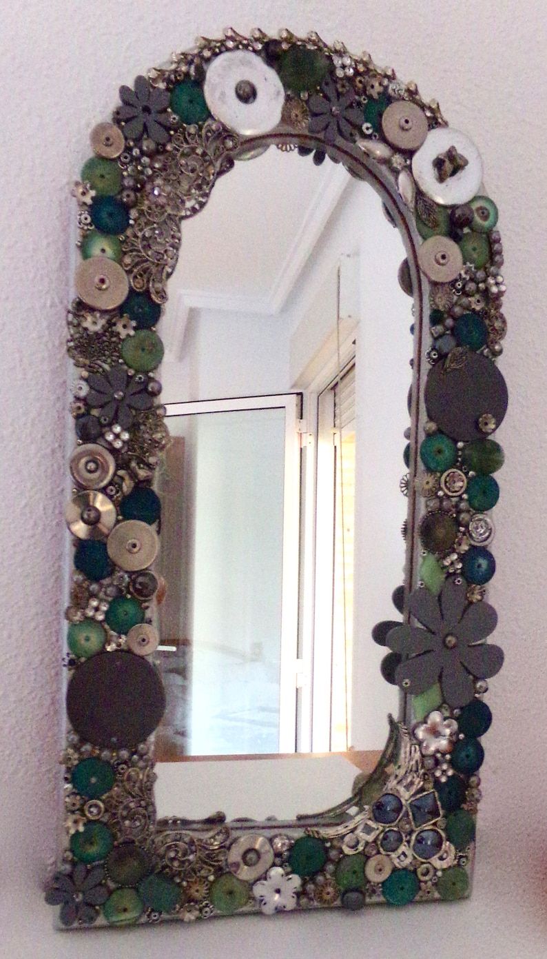 Decorative Wall Mirror Mosaic Jewelry Mosaic Art | Etsy With Bracelet Traditional Accent Mirrors (View 10 of 15)