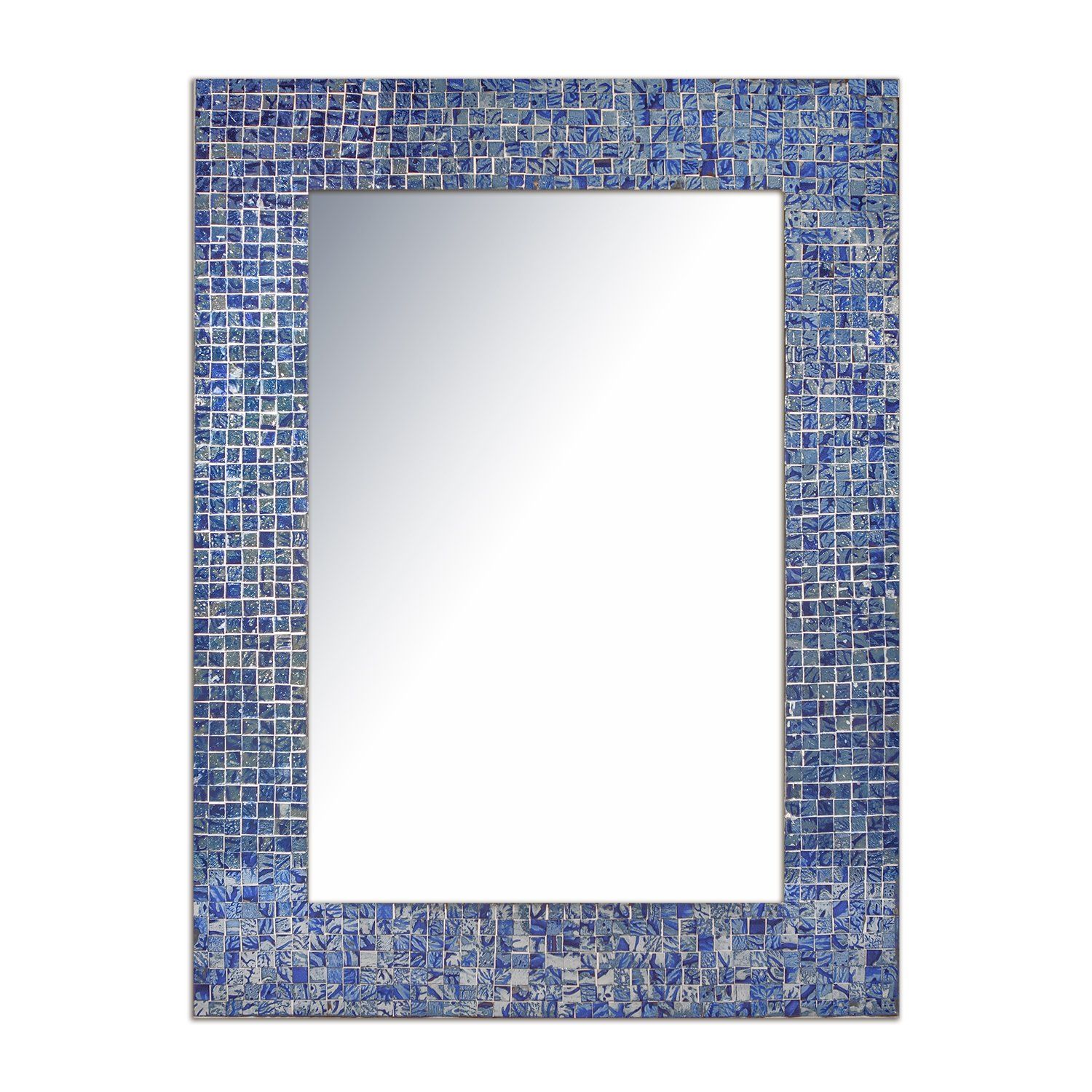 Decorshore 30" X 24" Lapis Blue Glass Mosaic Tile Framed Decorative Throughout Glossy Blue Wall Mirrors (View 15 of 15)