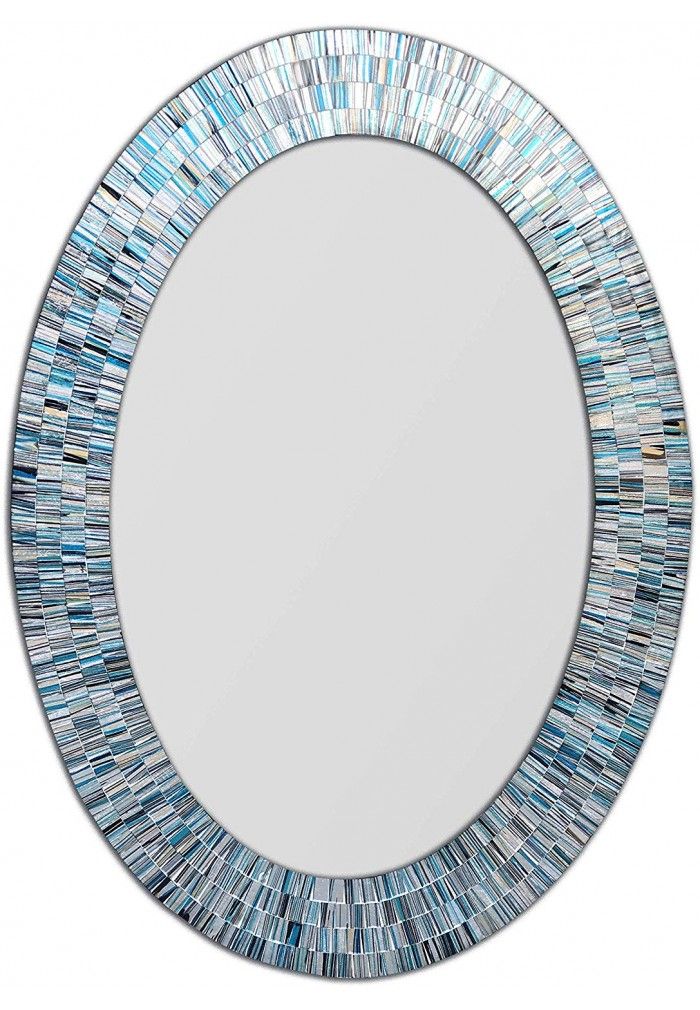 Decorshore Bohemian Rhapsody Coastal Blues Mosaic Mirror In Oval Shape Regarding Mosaic Oval Wall Mirrors (View 1 of 15)