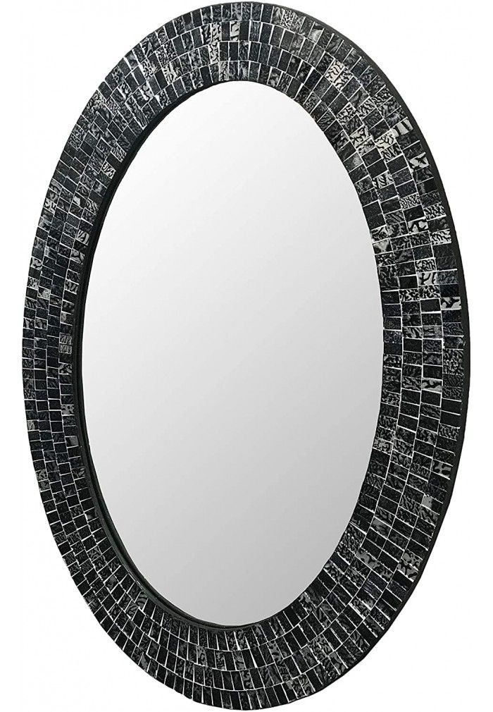 Decorshore Decorative Mosaic Mirror In Oval Shape Black & Silver Wall With Regard To Mosaic Oval Wall Mirrors (View 7 of 15)