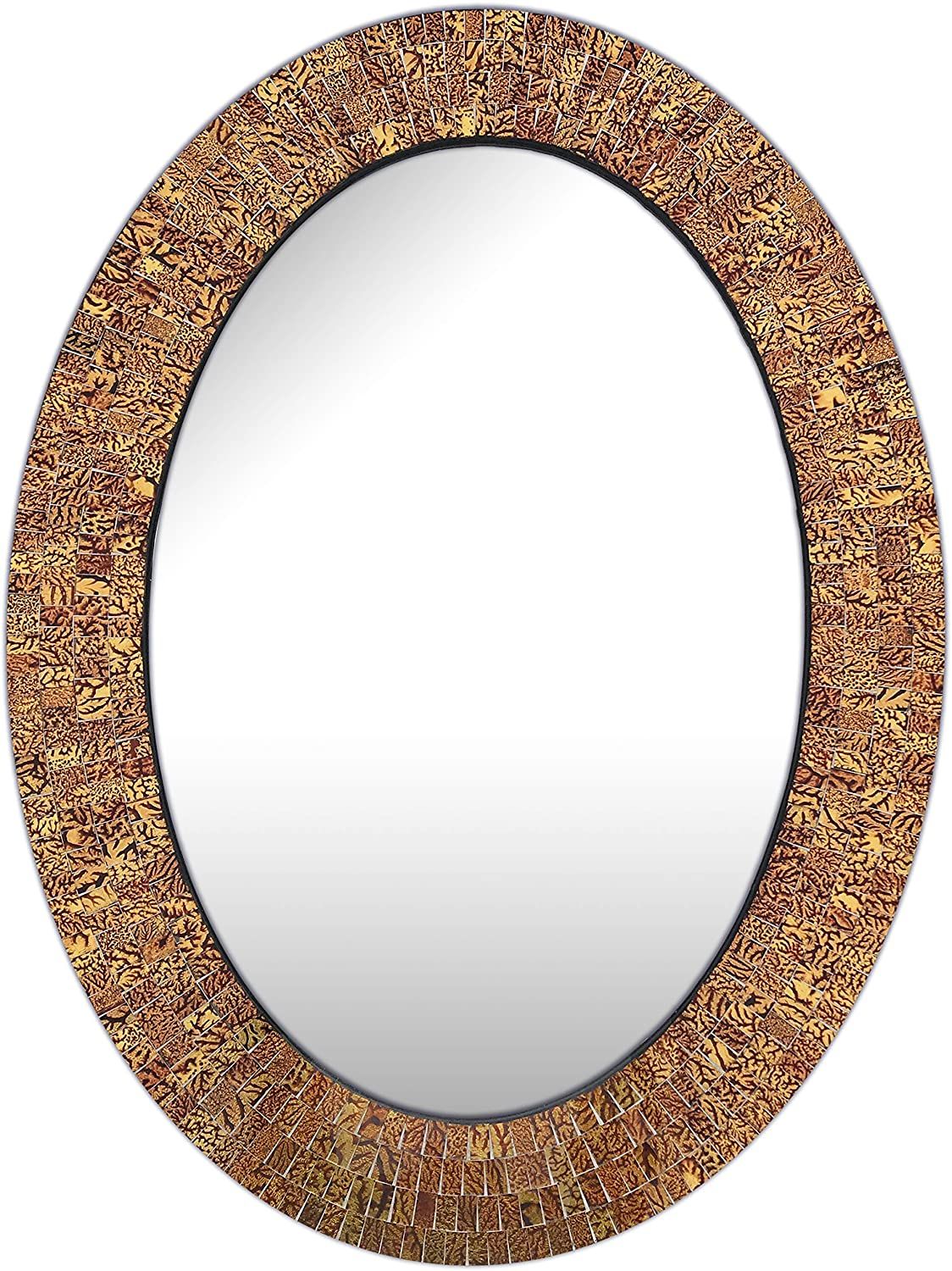 Decorshore Traditional Decorative Mosaic Mirror – 32x24 In Oval Shape Throughout Wooden Oval Wall Mirrors (View 15 of 15)