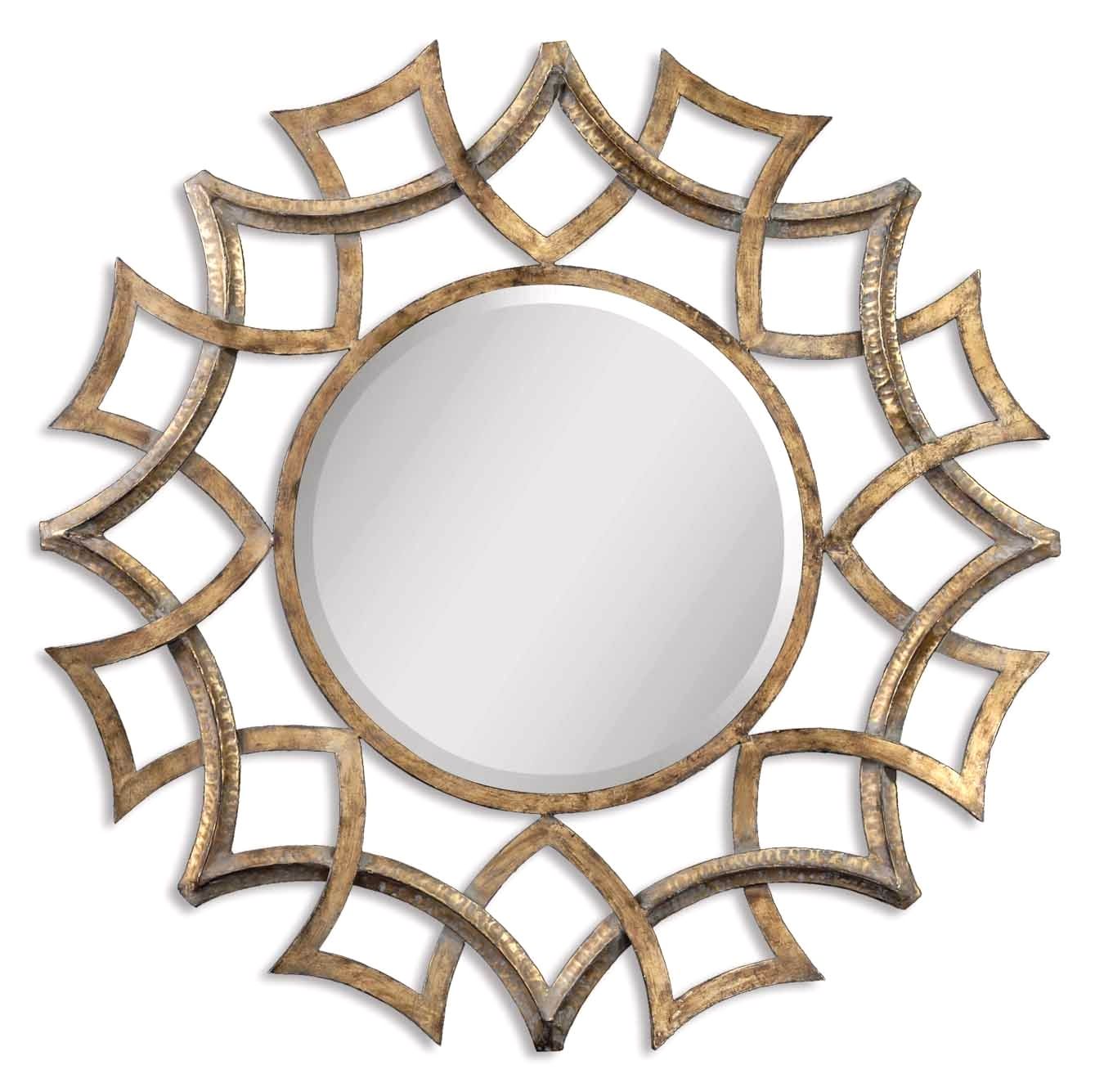 Demarco Modern Antiqued Gold Round Sunburst Mirror 12730 B Regarding Gold Modern Luxe Wall Mirrors (View 6 of 15)