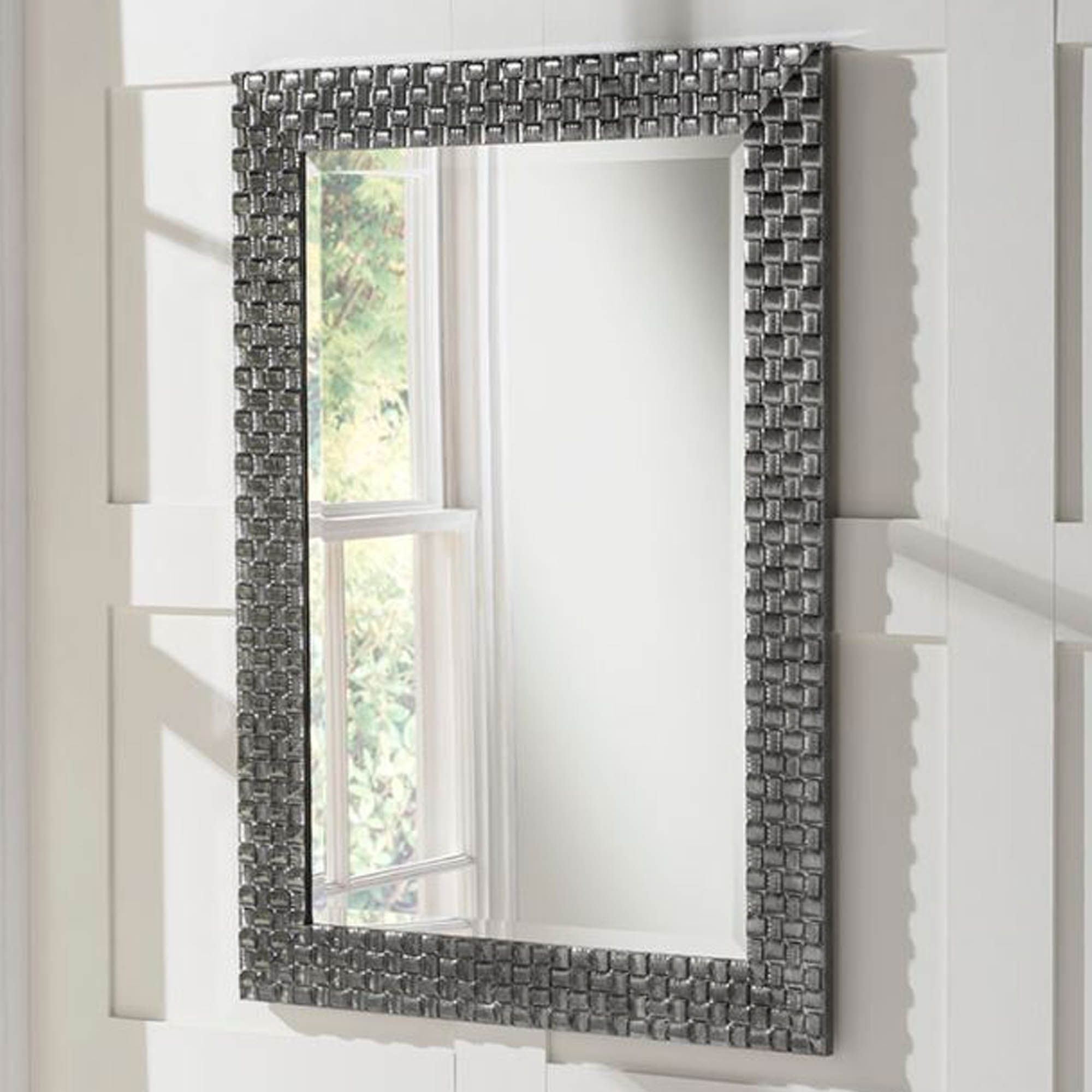 Detailed Grey Rectangular Wall Mirror | Decor | Homesdirect365 Pertaining To Modern Rectangle Wall Mirrors (View 2 of 15)