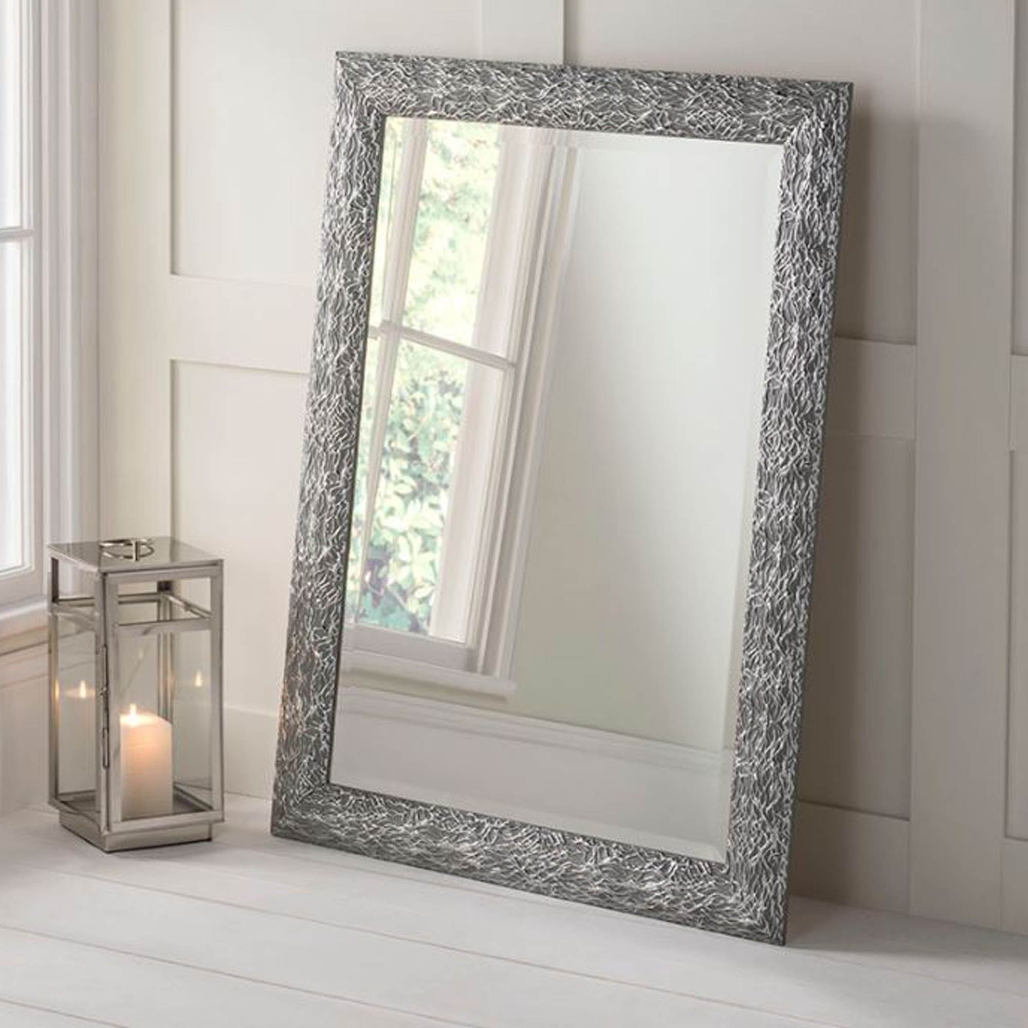 Detailed Rectangular Grey And Silver Wall Mirror | Hd365 With Modern Rectangle Wall Mirrors (View 13 of 15)