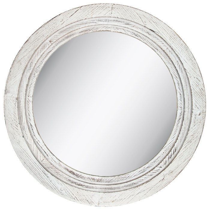 Distressed Round Mirror Large White Wood Wall Mount Bathroom Vanity Intended For Jagged Edge Round Wall Mirrors (View 13 of 15)