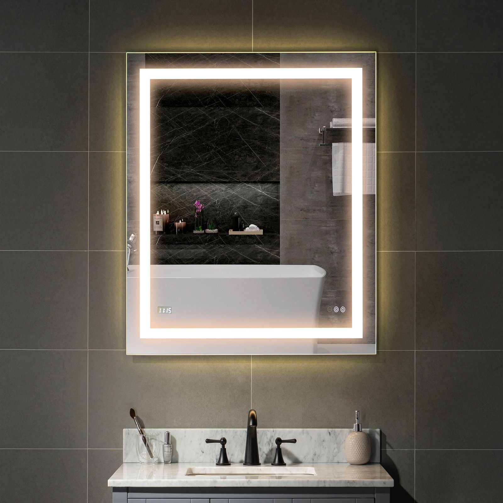 ᐅ【woodbridge 20"x28" Led Dimmable Bathroom Mirror Led Lighted Wall Throughout Matte Black Octagon Led Wall Mirrors (View 6 of 15)