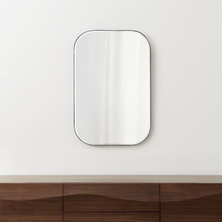 Edge Black Rounded Rectangle Mirror + Reviews | Crate And Barrel Within Matte Black Metal Rectangular Wall Mirrors (View 3 of 15)