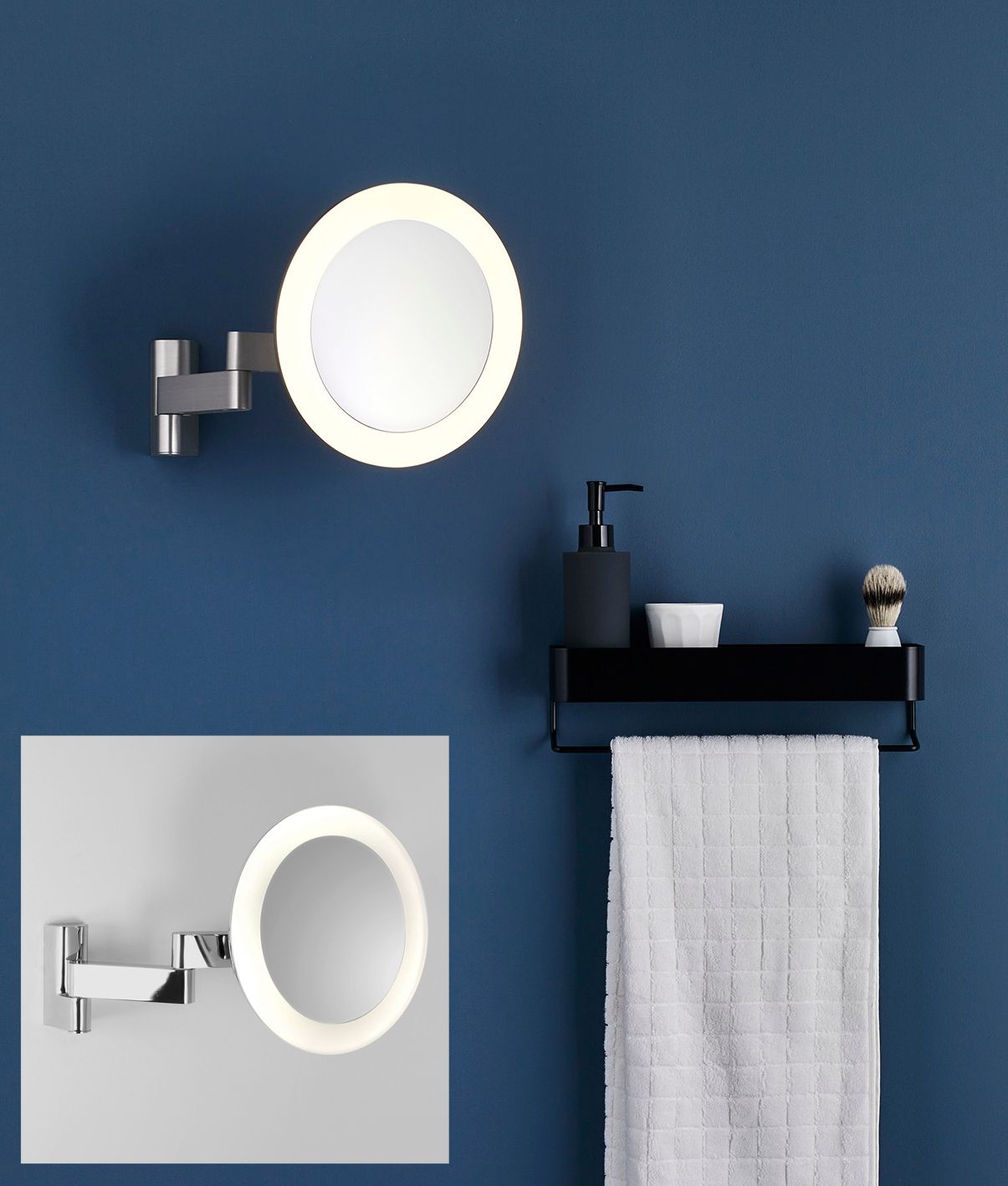 Edge Lit Bathroom Shaving Mirror – 5x Magnification Extending Arm With Regard To Edge Lit Led Wall Mirrors (View 5 of 15)