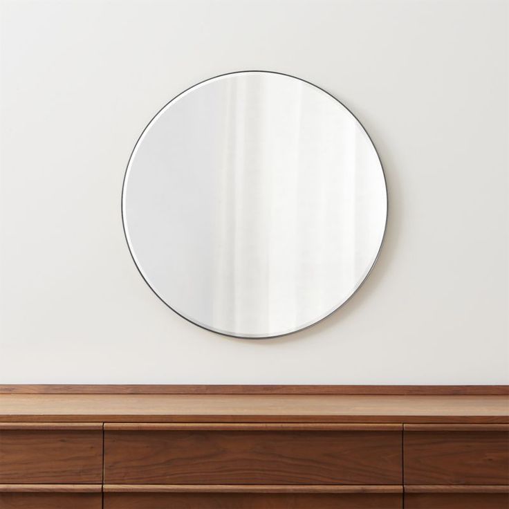Edge Silver Round 30" Wall Mirror + Reviews | Crate And Barrel | Mirror Regarding Hogge Modern Brushed Nickel Large Frame Wall Mirrors (View 9 of 15)