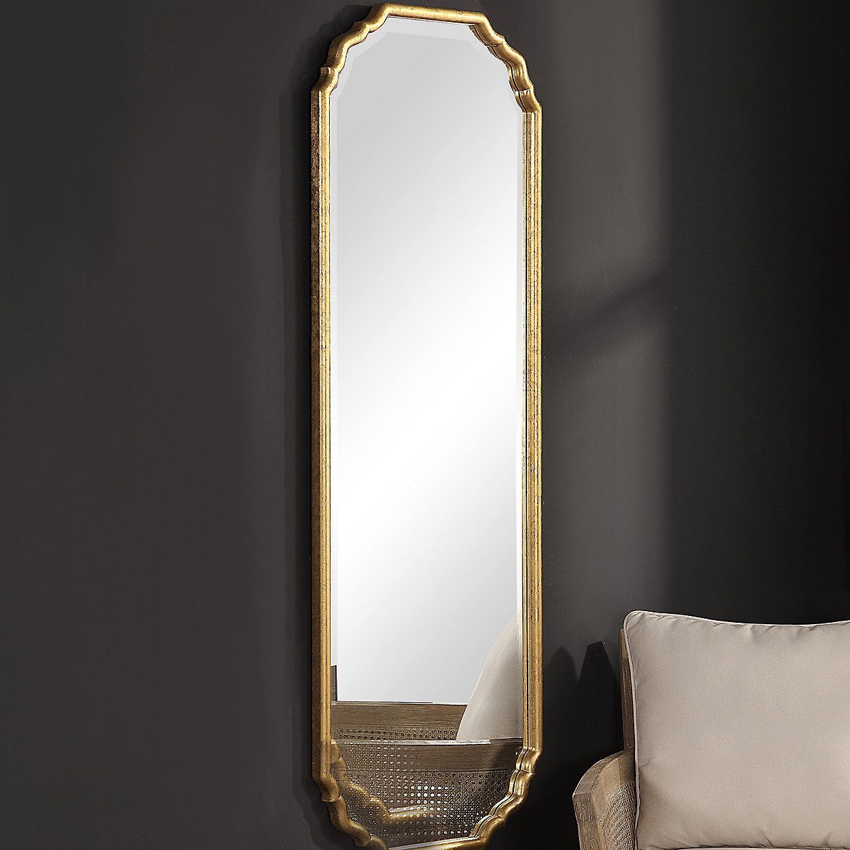 Elegant Curved Corners Metallic Gold Leaf Finish Wall Mirror | Mirror Within Gold Curved Wall Mirrors (Photo 10 of 15)
