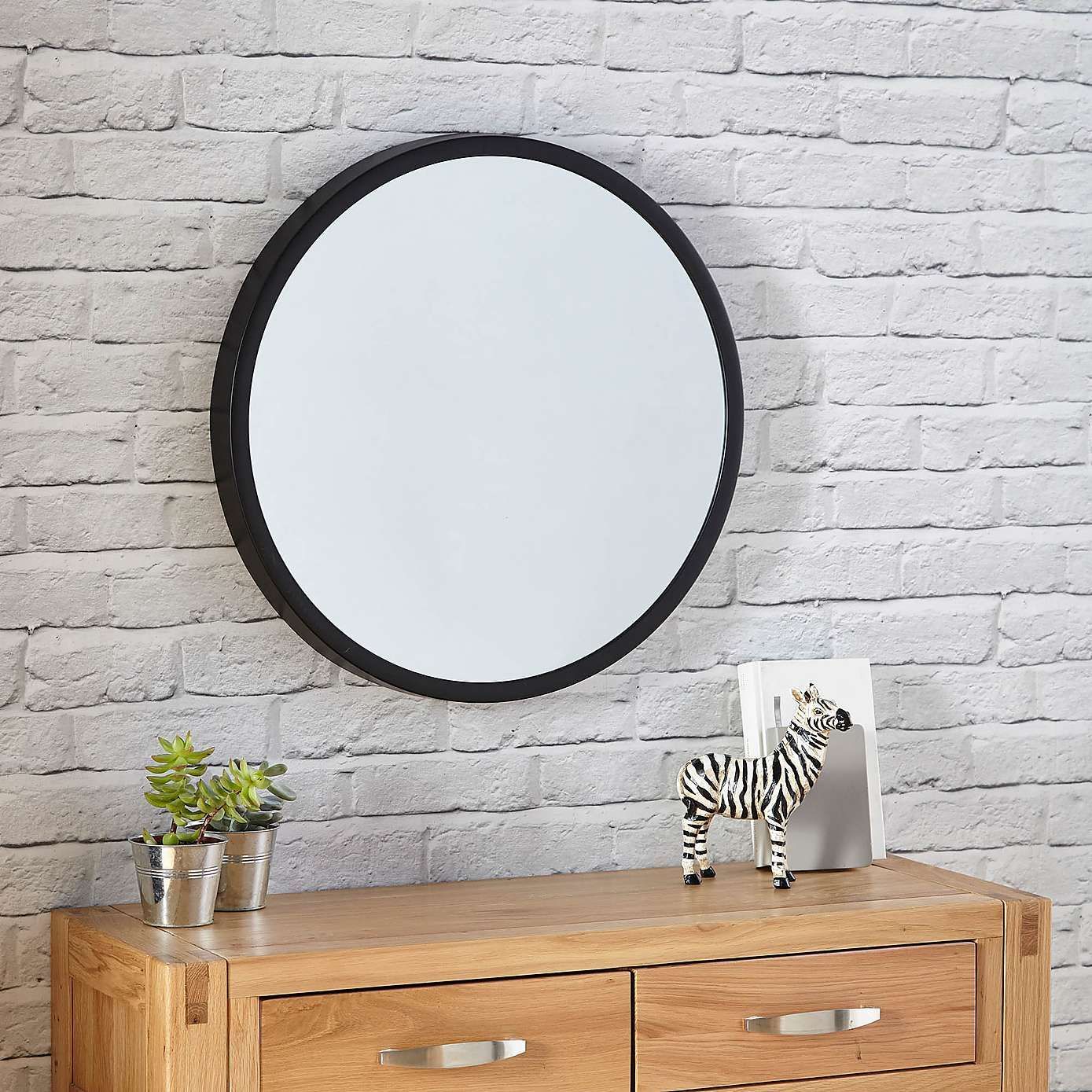 Elements Round Wall Mirror 55cm Black | Hanging Wall Mirror, Black Wall In Scalloped Round Modern Oversized Wall Mirrors (View 3 of 15)