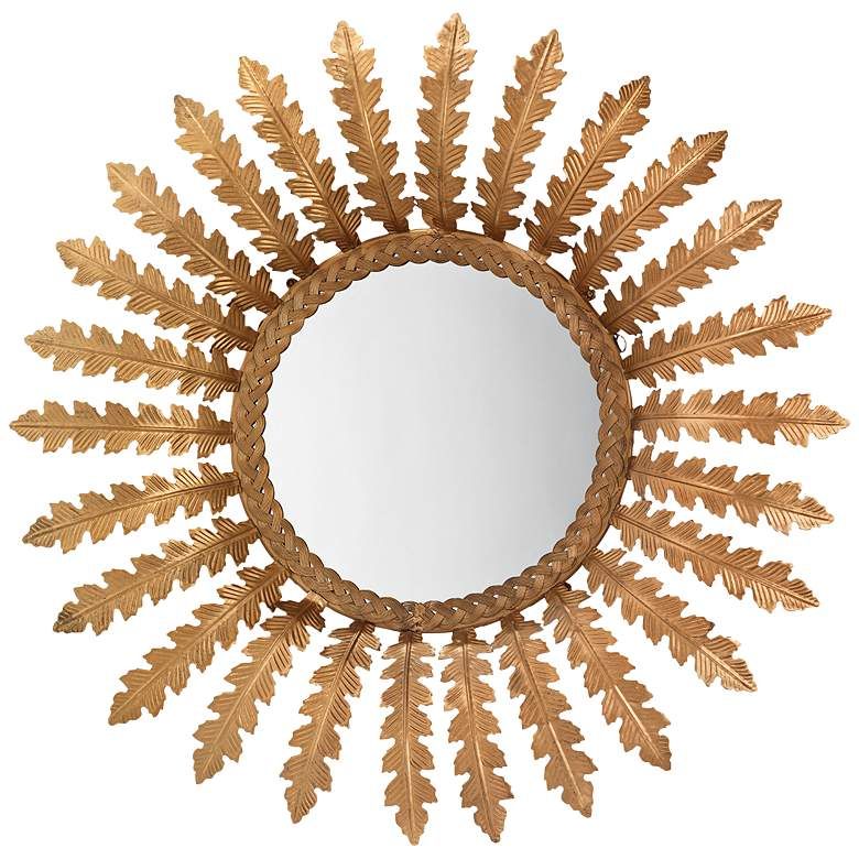 Elouise Antique Brass Sunburst 24 1/2" Round Wall Mirror – #77e15 For Carstens Sunburst Leaves Wall Mirrors (Photo 13 of 15)