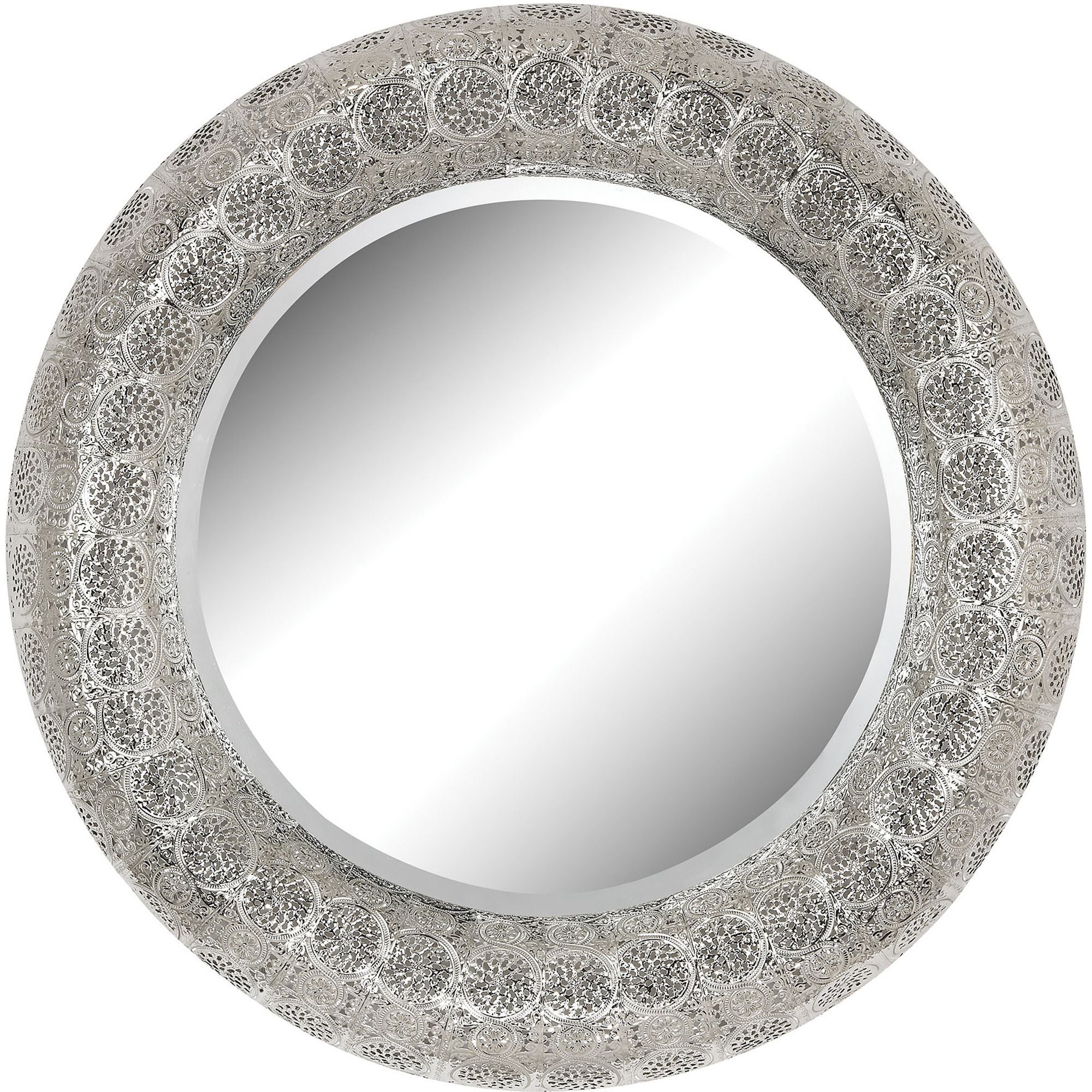 Embossed Metal Frame Mirror In Silver | Sterling | Home Gallery Stores In Metallic Silver Framed Wall Mirrors (View 11 of 15)