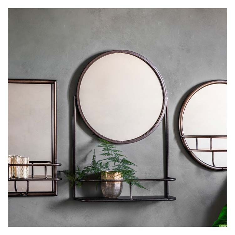 Emerson Modern Round Metal Framed Mirror 63x42cm | Mirror With Shelf Within Round Metal Framed Wall Mirrors (View 7 of 15)
