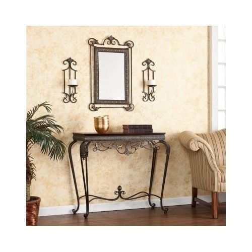 Entryway Hall Table 4 Piece Set Mirror Wall Sconces Decor | Sconce Within Glass 4 Piece Wall Mirrors (View 9 of 15)