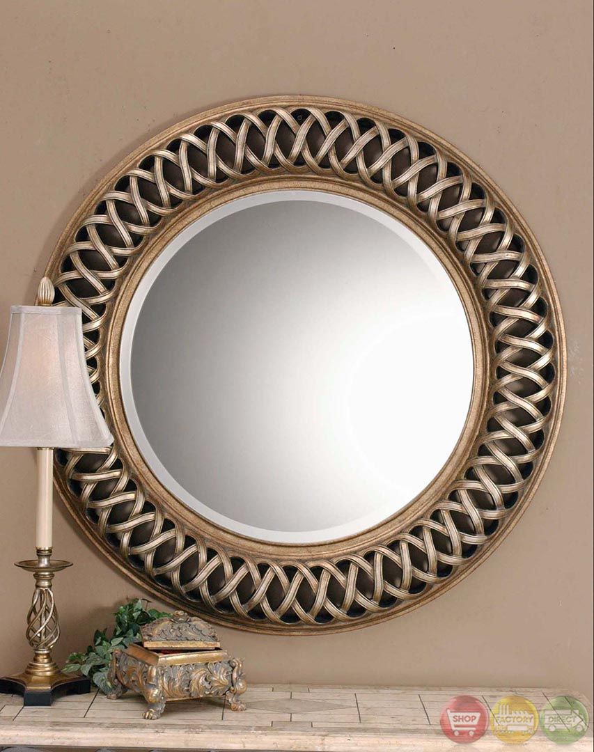 Entwined Woven Circle Design Frame Mirror W Silver Leaf Finish 14028 B Intended For Gold Leaf Metal Wall Mirrors (View 11 of 15)