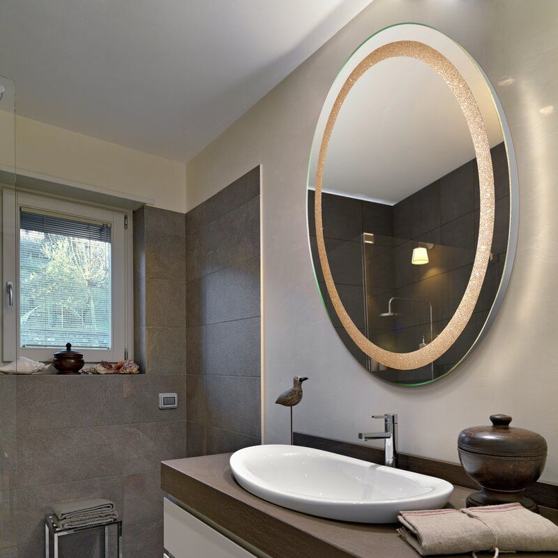 Everly Quinn Hilton Crystal Oval Backlit Led Lighted Bathroom Mirror Inside Edge Lit Oval Led Wall Mirrors (View 2 of 15)