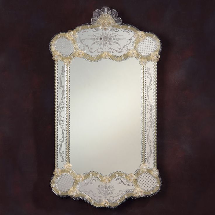 Exquisite Italian Murano Venetian Mirror With Hand Etched Border,gold Inside Antique Gold Etched Wall Mirrors (View 13 of 15)