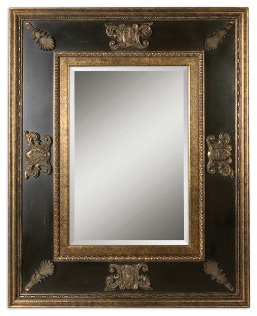 Extra Large 60" Ornate Black Gold Wall Mirror, Oversize Dark Masculine With Gold Black Rounded Edge Wall Mirrors (View 10 of 15)