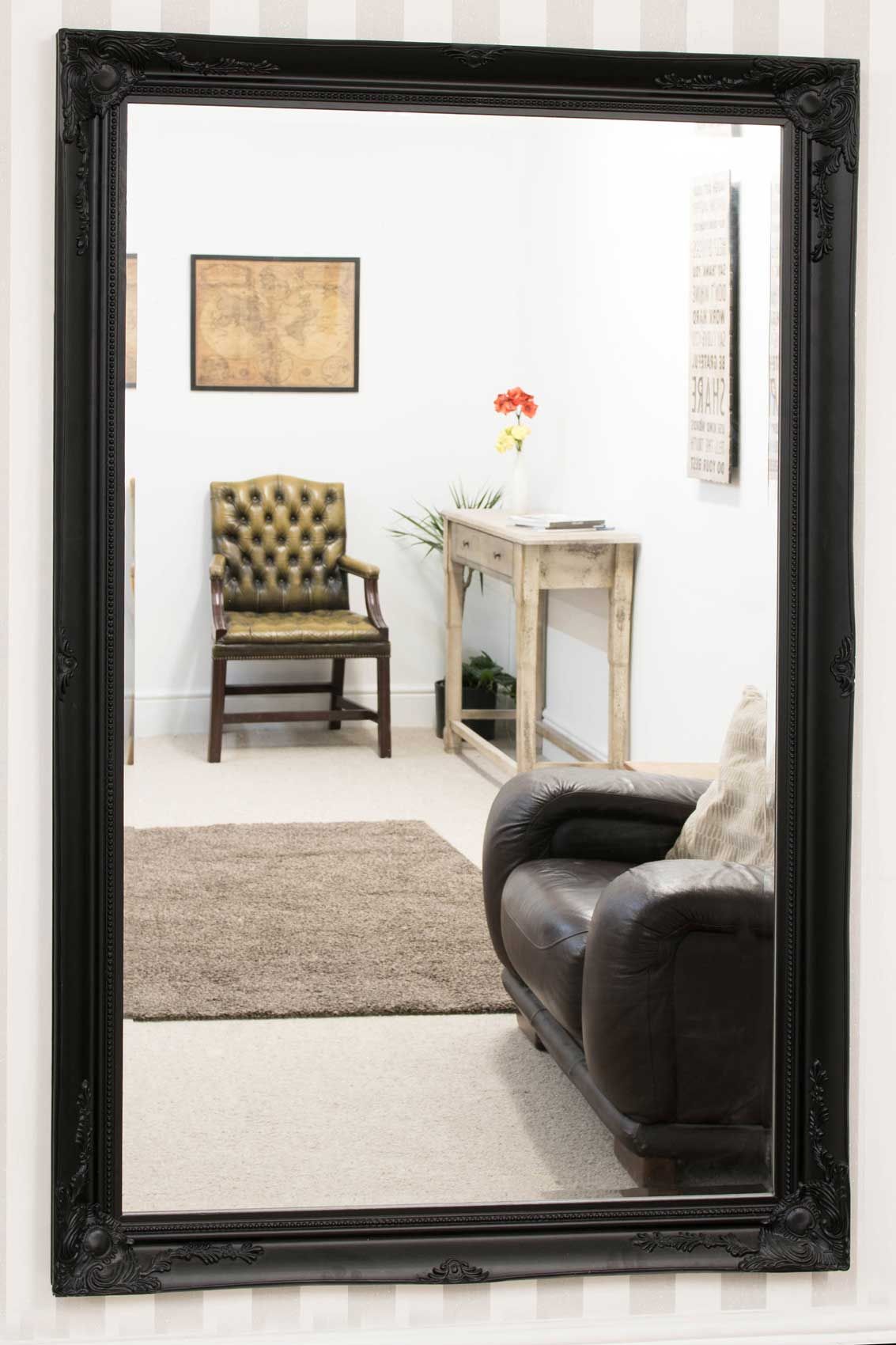Extra Large Antique Black Mirror Full Length Long Wall Wood 170cm X Regarding Oversized Wall Mirrors (View 14 of 15)