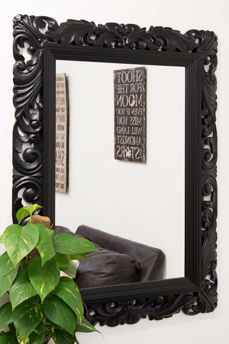 Extra Large Carved Wood Frame Black Painted Wall Mirror 4ft X 3ft 122cm Inside Oversized Wall Mirrors (View 2 of 15)