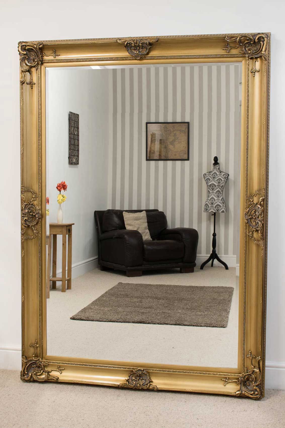 Extra Large Full Length Leaner Floor Gold Wall Mirror 7ft X 5ft 213 X Pertaining To Gold Square Oversized Wall Mirrors (View 9 of 15)