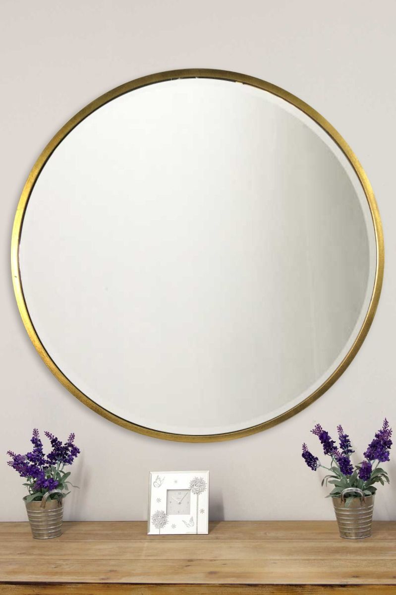 Extra Large Gold Circular Bevelled Round Wall Mirror 100cm X 100cm Throughout Round Scalloped Wall Mirrors (View 10 of 15)