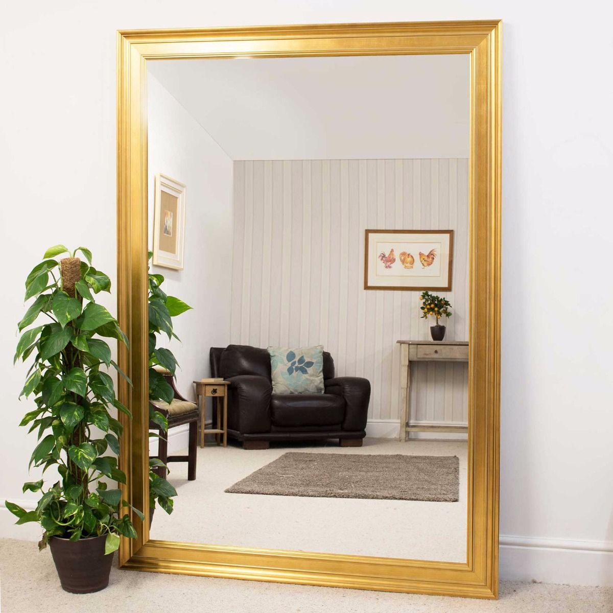 Extra Large Gold Coloured Modern Big Leaner Wall Mirror New Within Modern Oversized Wall Mirrors (View 2 of 15)
