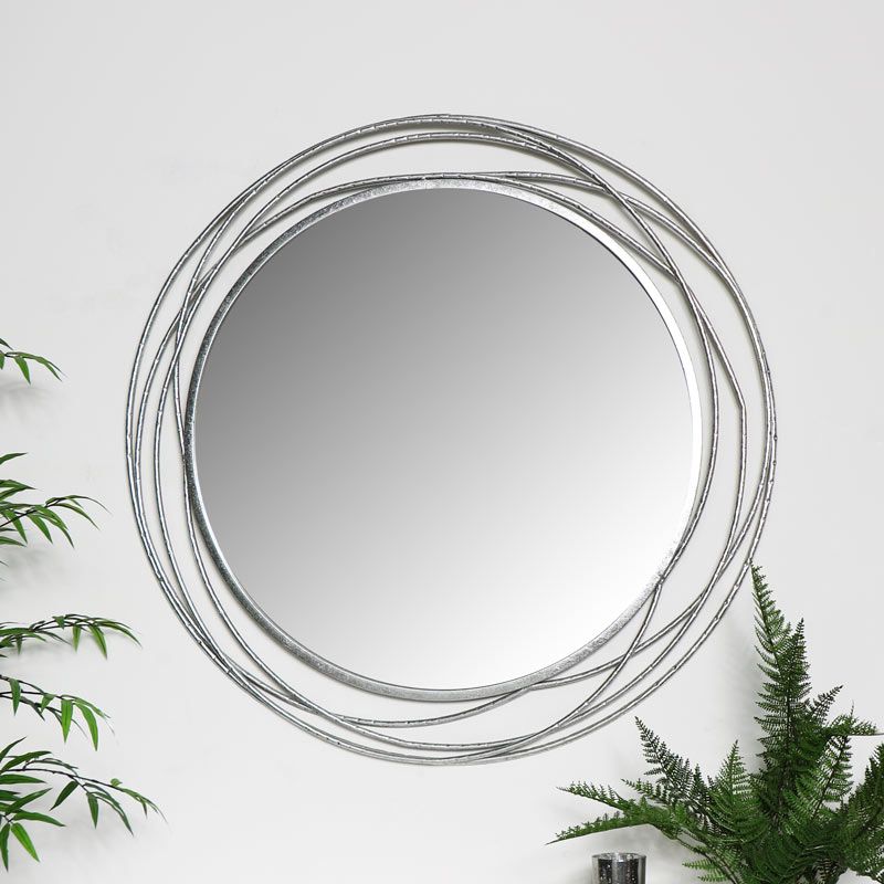 Extra Large Round Silver Wall Mirror Swirl Ornate Frame Vintage Chic With Regard To Metallic Silver Framed Wall Mirrors (View 10 of 15)