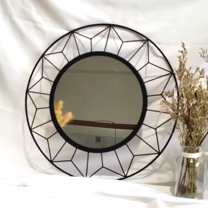 Factory Price Large Round Wall Mirror/ Black Metal Frame Wall Mirror For Reba Accent Wall Mirrors (View 9 of 15)
