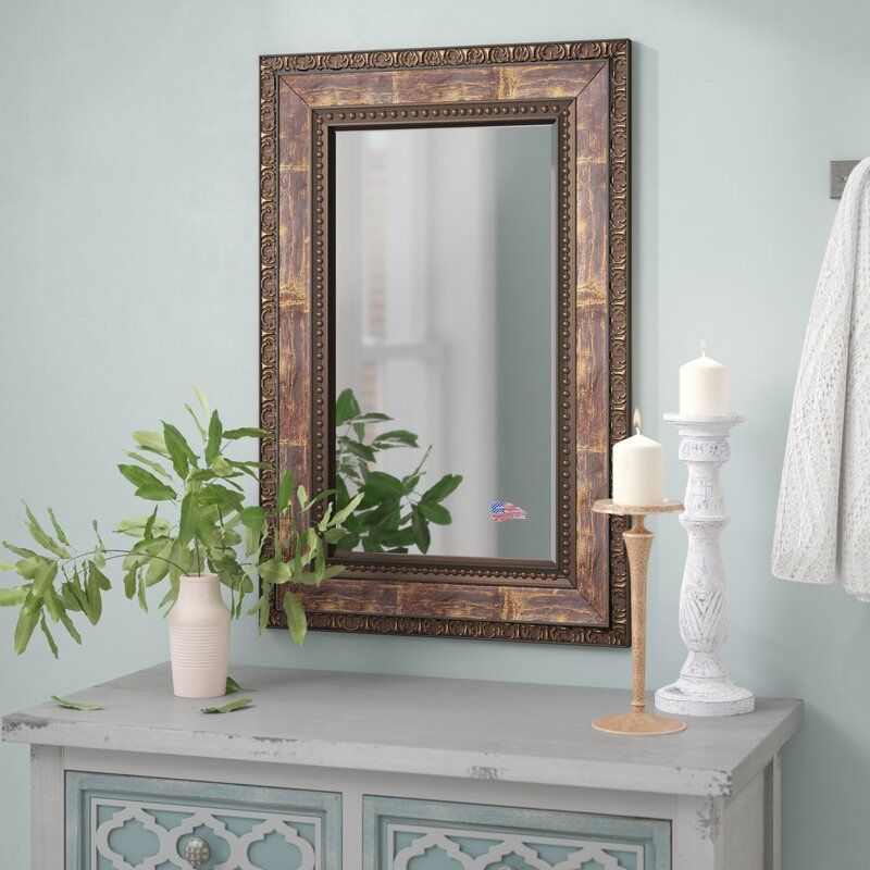 Fleur De Lis Living Acton Traditional Beveled Distressed Accent Mirror Intended For Kristy Rectangular Beveled Vanity Mirrors In Distressed (View 14 of 15)
