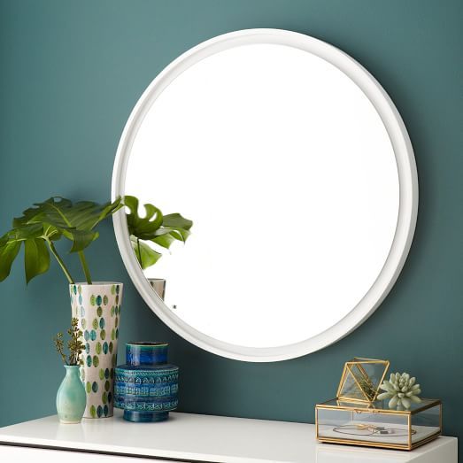 Floating Round Wood Mirror – White | West Elm Pertaining To Free Floating Printed Glass Round Wall Mirrors (View 3 of 15)