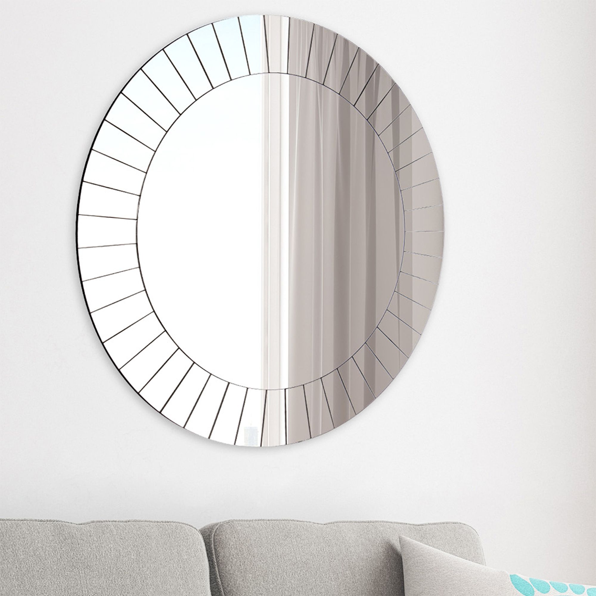 Frameless Beveled Round Wall Mirror 26"x26"gallery Solutions Regarding Shiny Black Round Wall Mirrors (View 3 of 15)