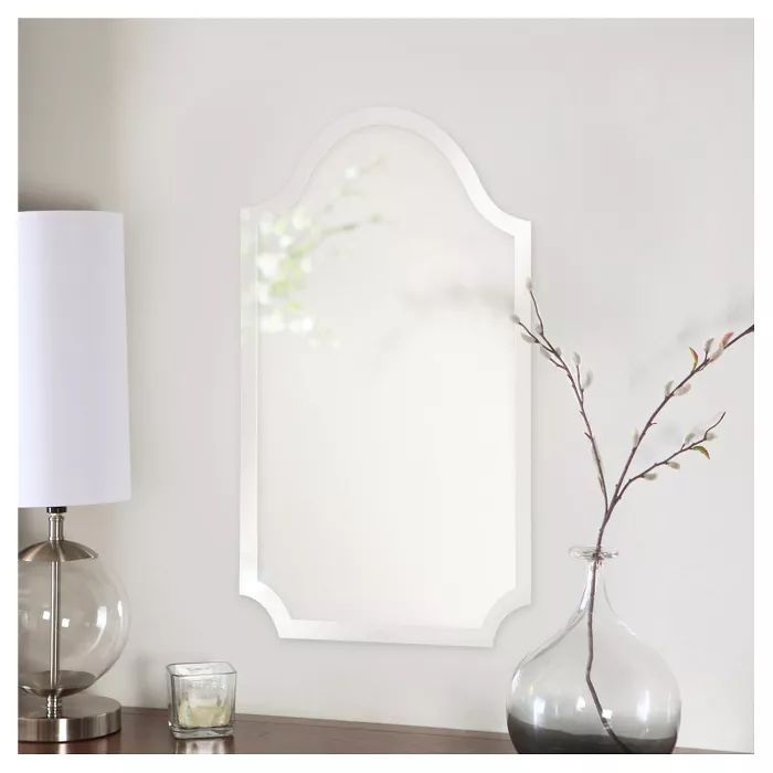 Frameless Rectangular Mirror With Arch And Scalloped Corners – Howard Intended For Reign Frameless Oval Scalloped Beveled Wall Mirrors (View 2 of 15)