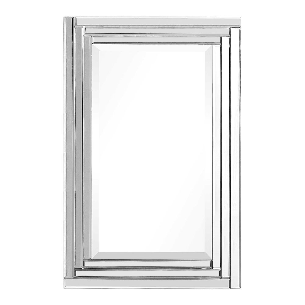 Frameless Stepped Mirrored Edge Beveled Bathroom Wall Mirror Modern With Regard To Frameless Rectangular Beveled Wall Mirrors (View 3 of 15)