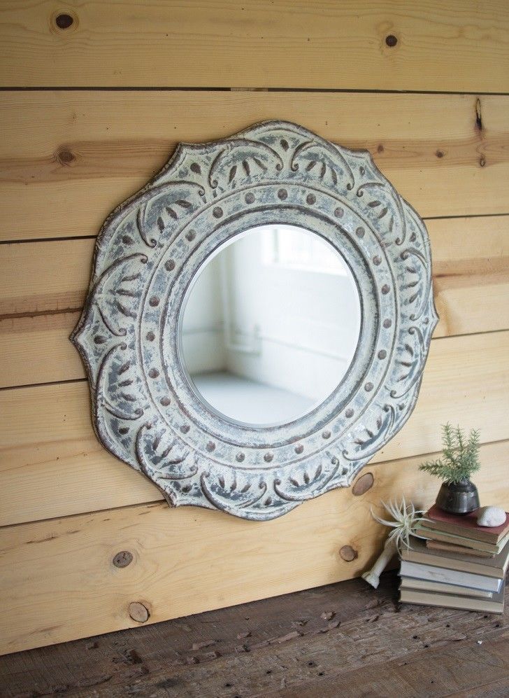 French Country Metal Flower Shabby Cottage Chic Wall Mirror Round 34"d For Yatendra Cottage/country Beveled Accent Mirrors (View 10 of 15)