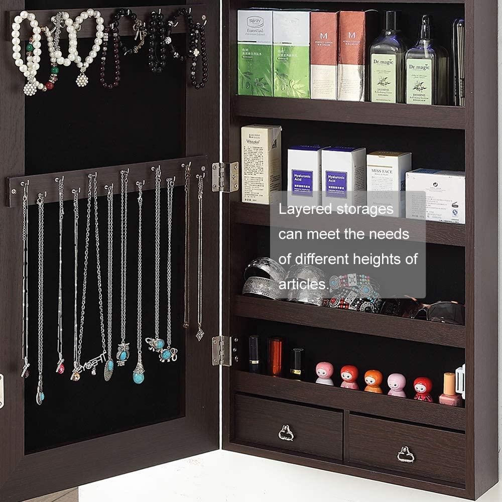 Gissar Full Length Mirror Jewelry Cabinet 6 Leds Armoire Wall Mounted Inside Hallas Wall Organizer Mirrors (View 8 of 15)