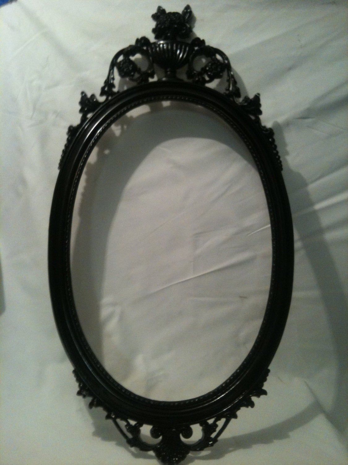 Gloss Black Oval Picture Frame Mirror Shabby Chic Baroque Regarding Black Oval Cut Wall Mirrors (View 7 of 15)